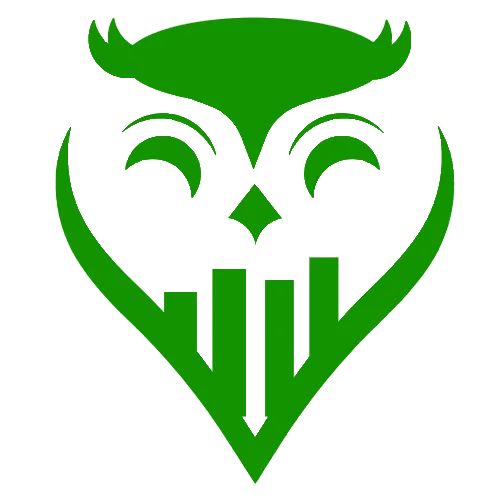 Facility Owl green logo featuring a stylized owl face with bold geometric lines and symmetrical feather markings.
